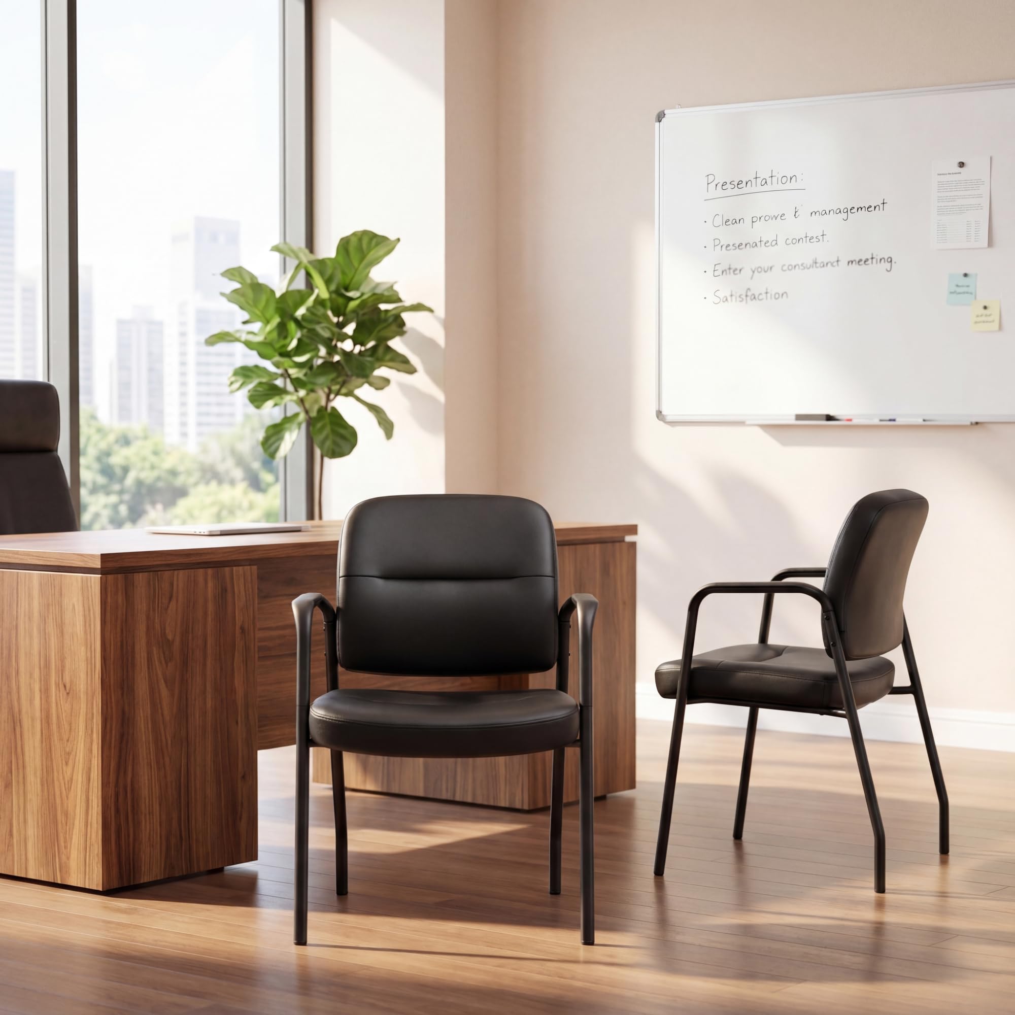 (2 Pack) Waiting Room Office Reception Chairs Executive Leather Guest Chairs with Armrest Ergonomic Upholstered Lumbar Support Side Chairs