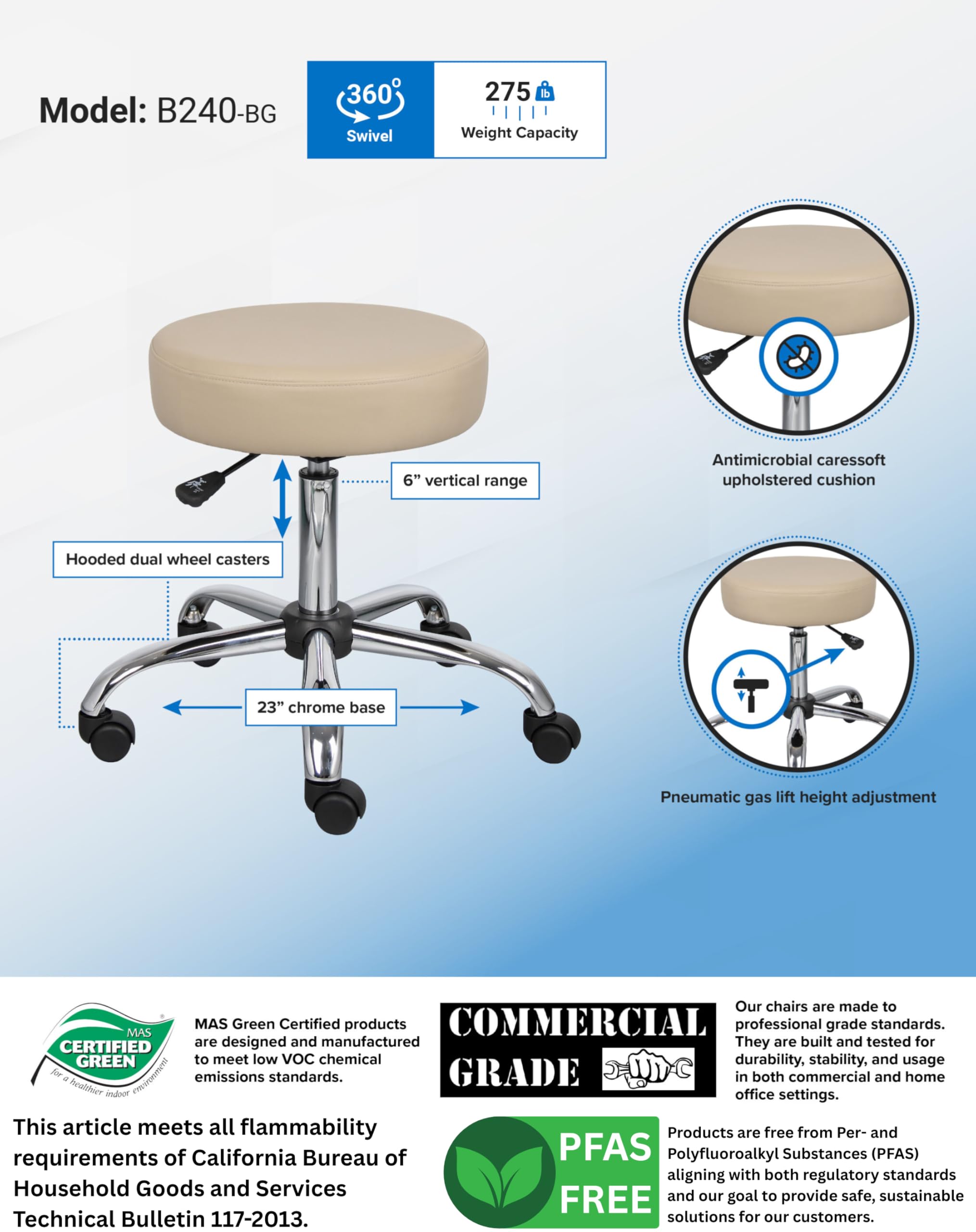 Be Well Medical Spa Stool in Beige, 250 (B240-BG)