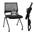 (2pk) Stackable & Foldable Chairs with Wheels, Reception Guest Chairs with Lumbar Support, Ergonomic Mesh Back Folding Chair for Office Schools Training Conference Waiting Room, Black