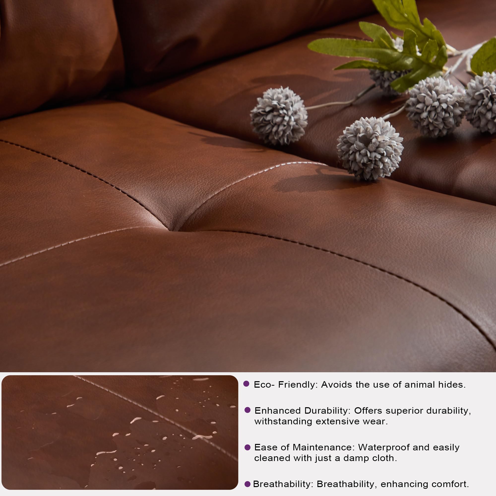Sofa Couch 61" Small Loveseat Couches for Living Room Leather Couch Mid Century Modern Tufted Mini Sofa Comfy Office 2 Seat Settee Love Seat Loveseat for Small Spaces Bedroom (3, Brown)