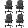 Ergonomic Office Chair Set of 4, Mesh Fabric Home Office Chairs with Adjustable Lumbar Support, 360° Swivel, and Flip-Up Armrests, Black