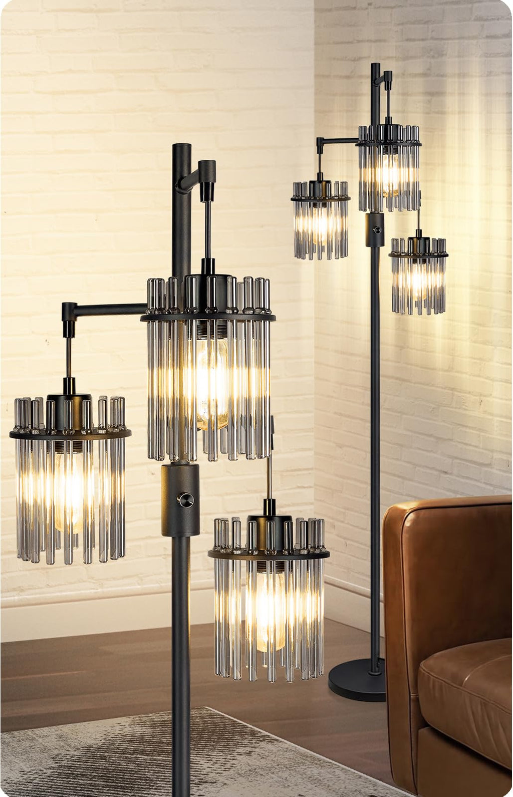 Black Crystal Standing Farmhouse Tree Floor Lamp for Living Room