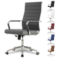 Grey Office Desk Chair, Ergonomic Leather Modern Conference Room Chairs, Executive Ribbed Height Adjustable Swivel Rolling Chair for Home Office.