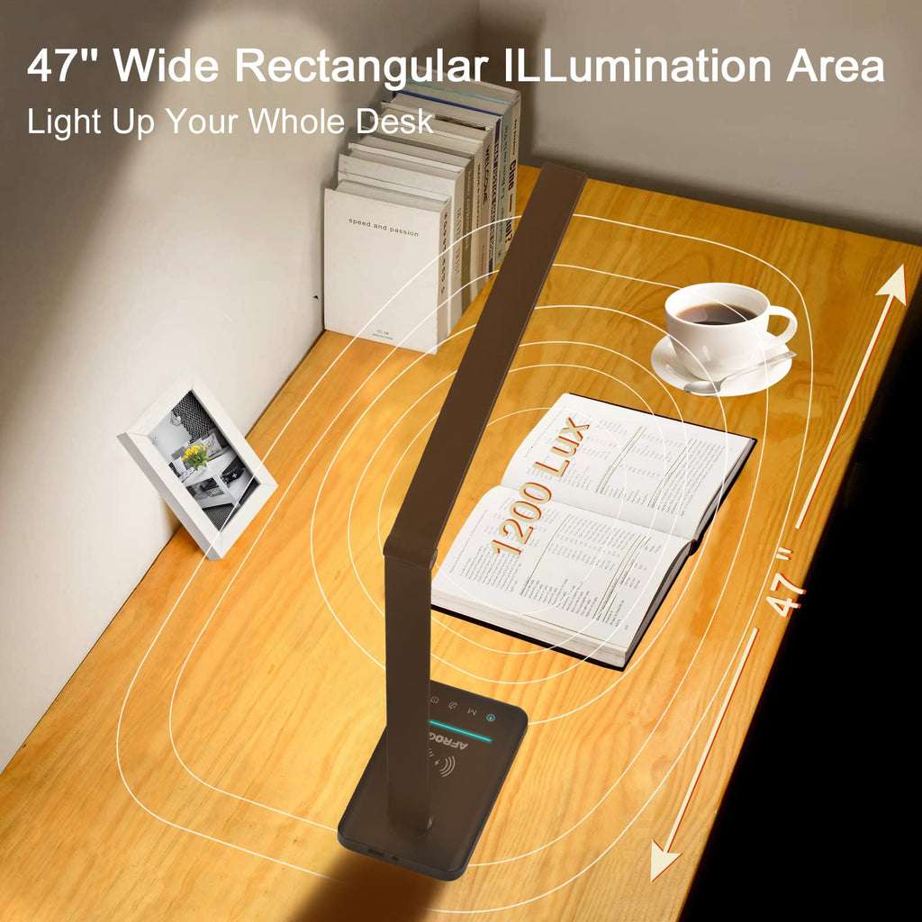 8-in-1 LED Desk Lamp with 10W Fast Wireless Charger,USB Charging Port,Desk Lamps for Home Office,5 Color Mode 7 Brightness Desk Light Night Light,40Min Timer, Reading Table Lamp for Bedroom