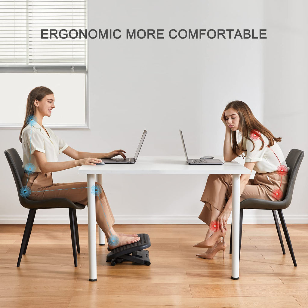 Adjustable Desk Footrest, Foot Rest for Under Desk at Work with Massage, Adjustable Foot Stool with 3 Height Position & 30 Degree Tilt Angle Adjustment for Home, Office