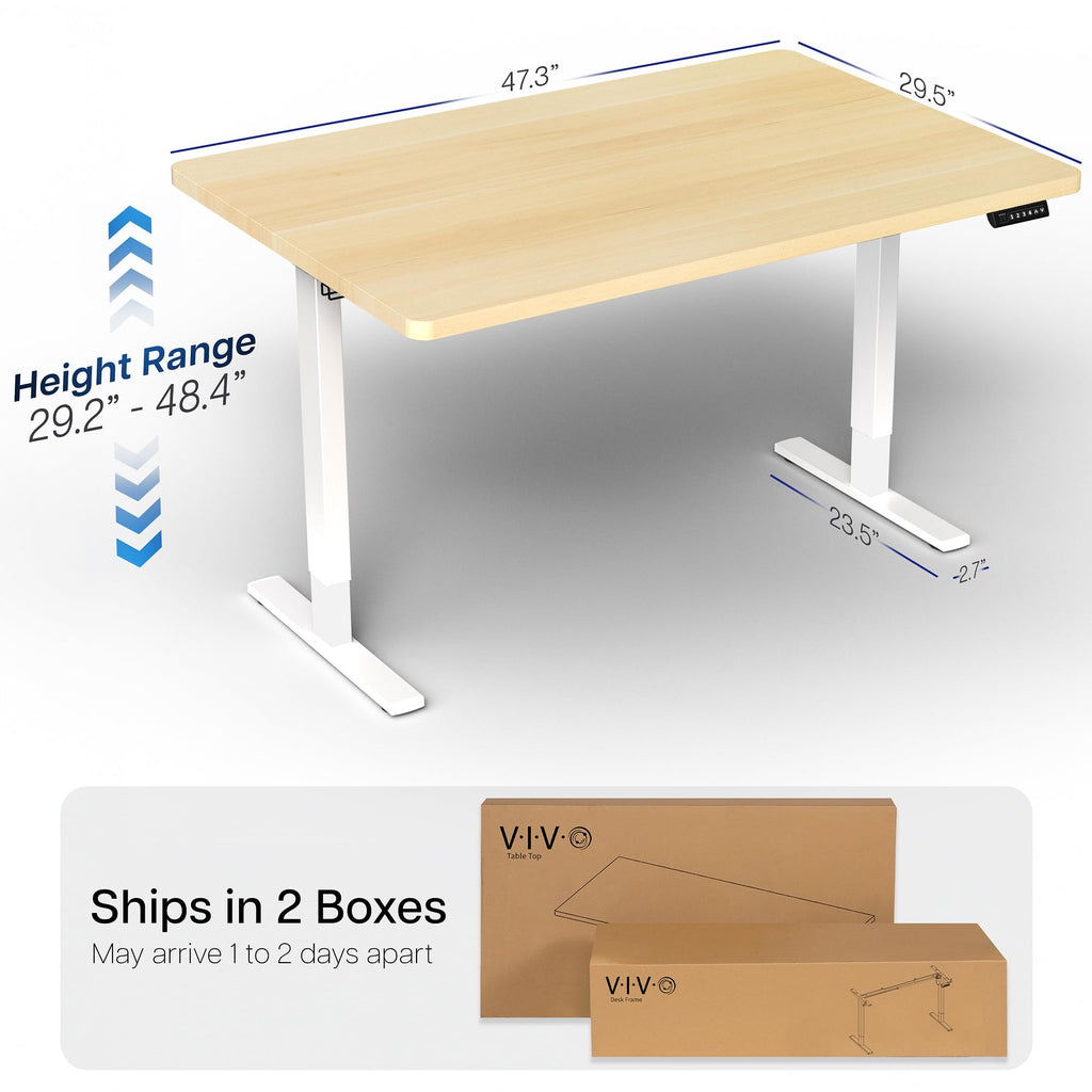 Electric 48 x 30 in Standing Desk, Memory Height Adjustment, 1B Series, Holds 220 lbs, One-Piece Light Wood Top, White Frame