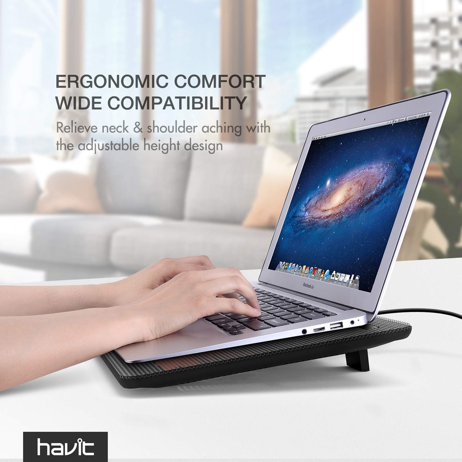 15.6-17 Inch Laptop Cooler Cooling Pad - Slim Portable USB Powered (3 Fans) (Black+Red)
