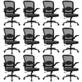 KLASIKA Home Office Desk Chair with Flip Up Armrests, Mesh Back Chair with Adjustable Height Lumbar Support and Leather Seat, Ergonomic Computer Task Chair for School, Conference, Black(12PK)