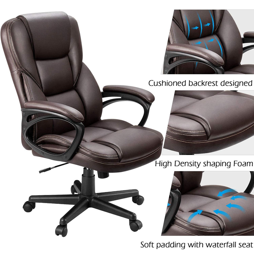 (2, Brown) Office Executive Chair High Back Adjustable Managerial Home Desk Chair, Swivel Computer PU Leather Chair with Lumbar Support
