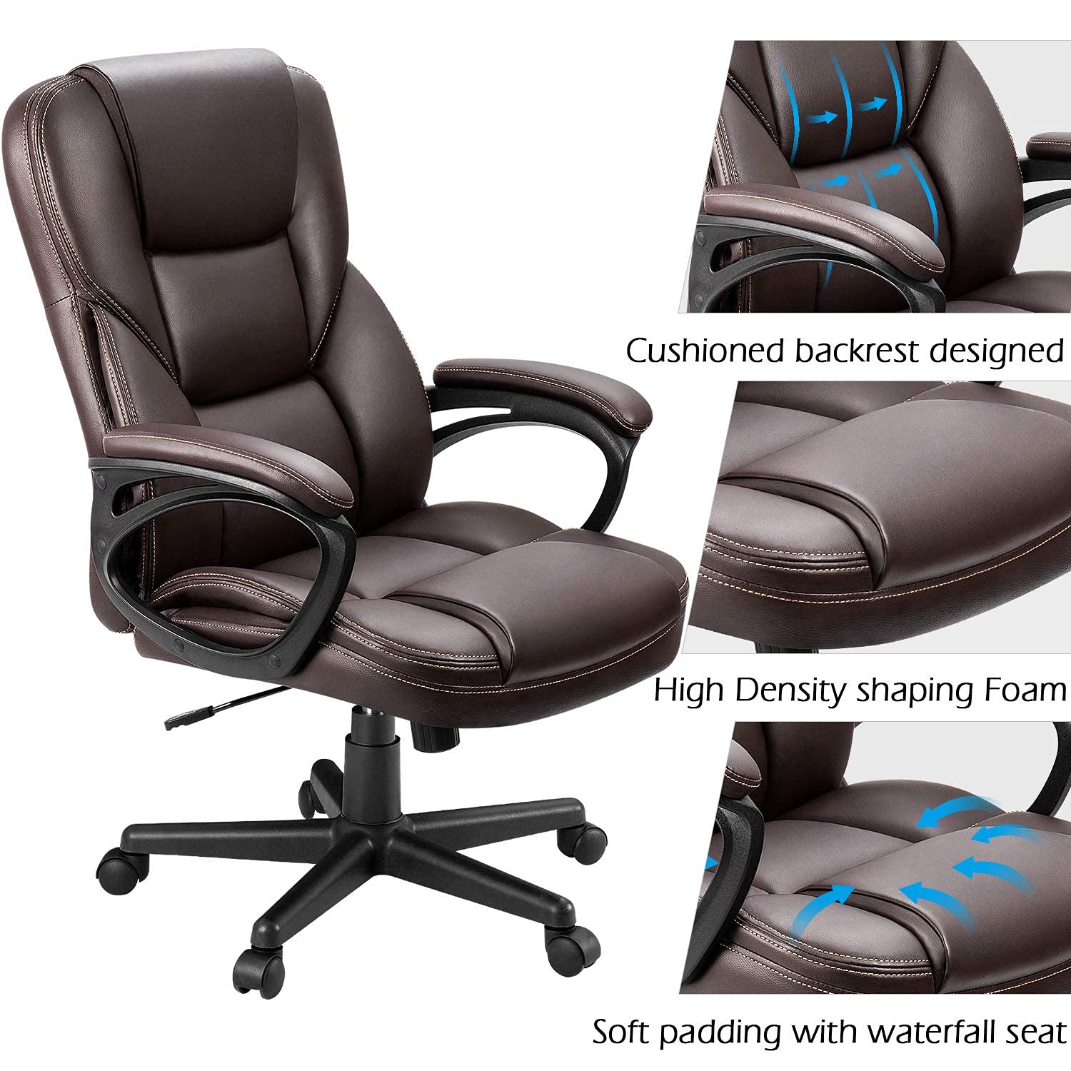 (2, Brown) Office Executive Chair High Back Adjustable Managerial Home Desk Chair, Swivel Computer PU Leather Chair with Lumbar Support