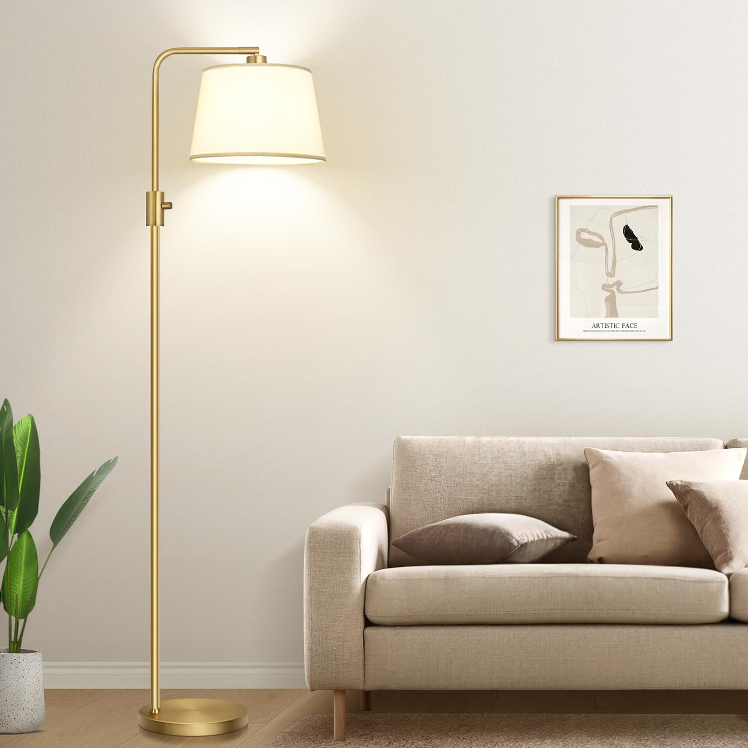 Floor Lamp, 1000 Lumens LED Edison Bulb Included, Arc Floor Lamps for Living Room Modern Standing Lamp with Shade, Tall Lamps for Living Room Bedroom Office Dining Room - Gold