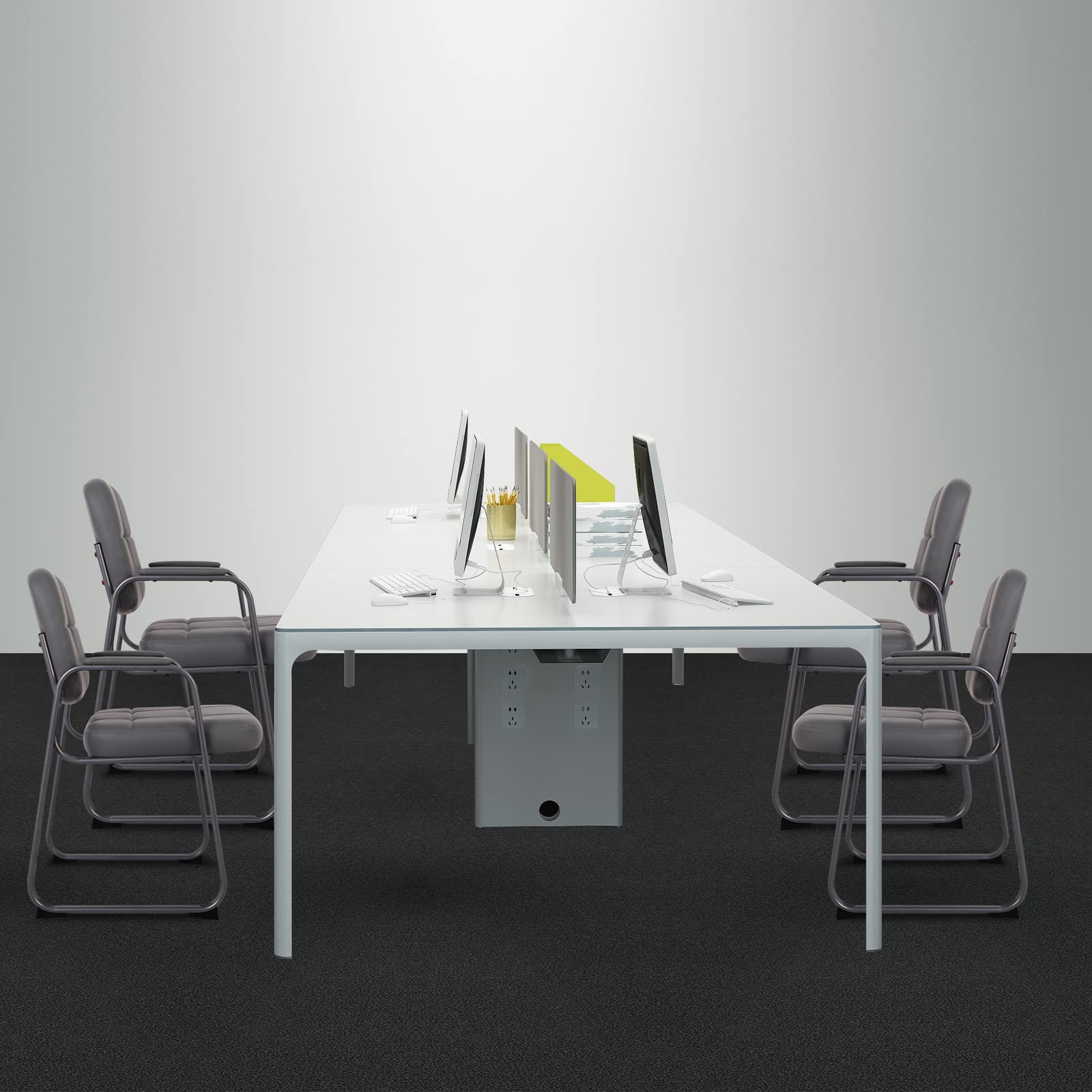 2 Pack, Waiting Room Guest Chair with Bonded Leather Padded Arm Rest for Office Reception and Conference Desk Black with Sled Base Grey