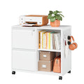 Metal 2 Drawer File Cabinet with Side Hook, Lockable Lateral Filing Cabinet for Letter/A4/Legal Size Files,Rolling Printer Stand with Adjustable Shelf & Lockable Wheelss for Home Office(White)