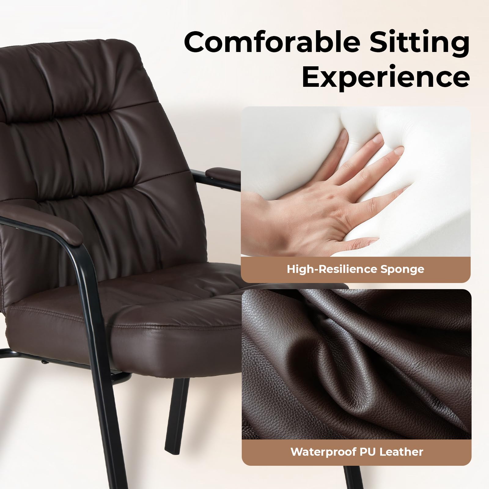 Office Waiting Room Guest Chairs Set of 2, 500lbs Office Reception Lobby PU Leather Chair No Wheels with Padded Armrest for Conference Lobby Medical Waiting Area Bedroom Elderly, Brown
