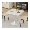 Hansweld Square Dining Table, 31.5" Tulip Table with Thickened Tabletop & Metal Pedestal, Mid Century Modern Bistro Table for Kitchen, Small Places, Living Room, Cafe (White)