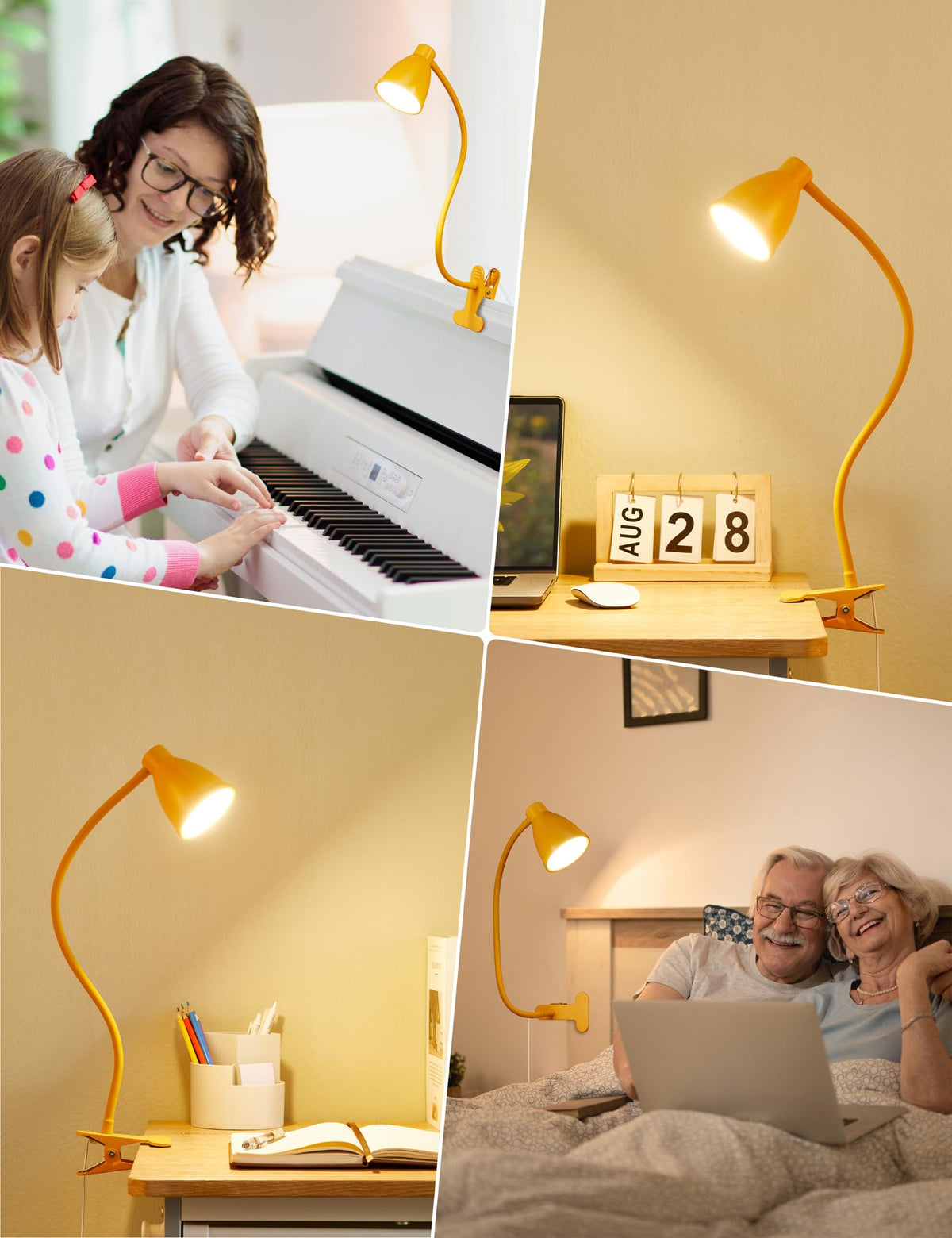 Clip on Light, Desk Lamp with Clamp, 5 Color 10 Brightness Yellow