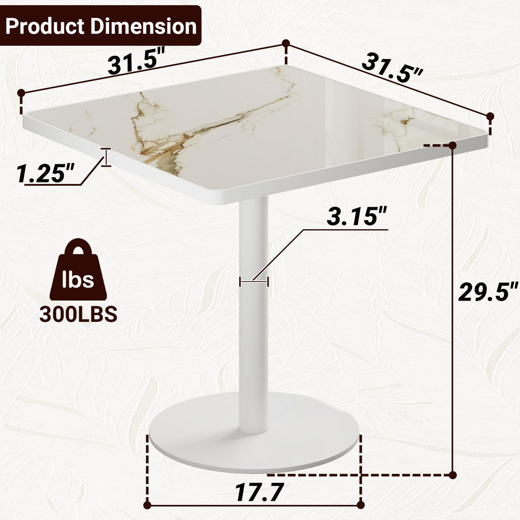hausway 31.5" Tulip Table,Square Kitchen Dining Table for 2-4 with Thick Sintered Stone Top,Titanium Golden Pedestal Base,Heat-Resistant,Bistro Table for Dining Room,Café,Small Space（Amber Rift）