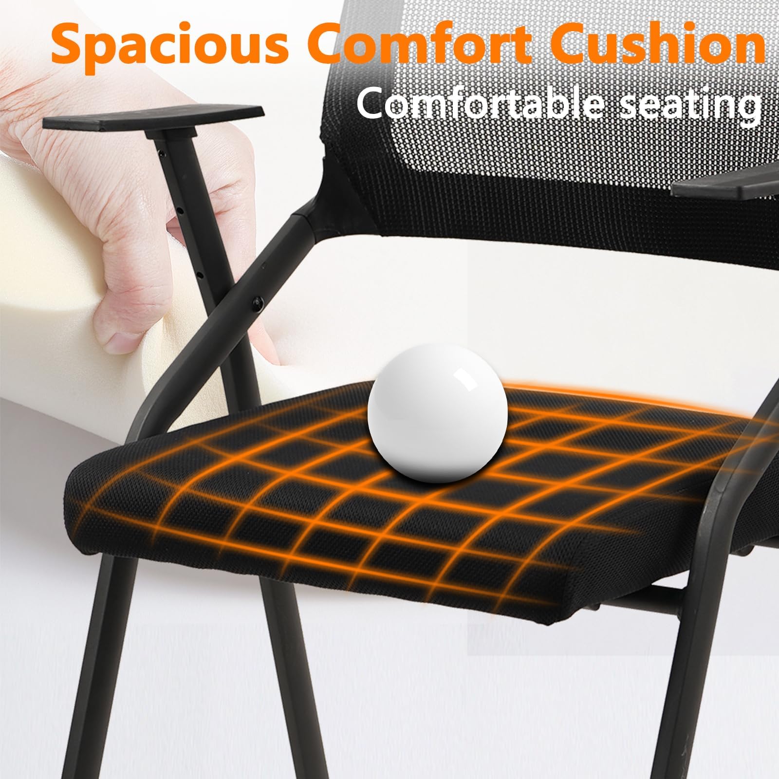 Ergonomic Stackable & Foldable Conference Room Chairs, Mesh Office Chair with Arms and Wheels for Office Waiting Room Meeting Lobby Church School Receptions and Training Black
