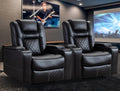 Electric Power Recliner Chair Set of 2, Breathable Leather Home Theater Seating with Hidden Arm Storage, Power Recliner Chair for Living Room with USB Ports and Cup Holders,Black