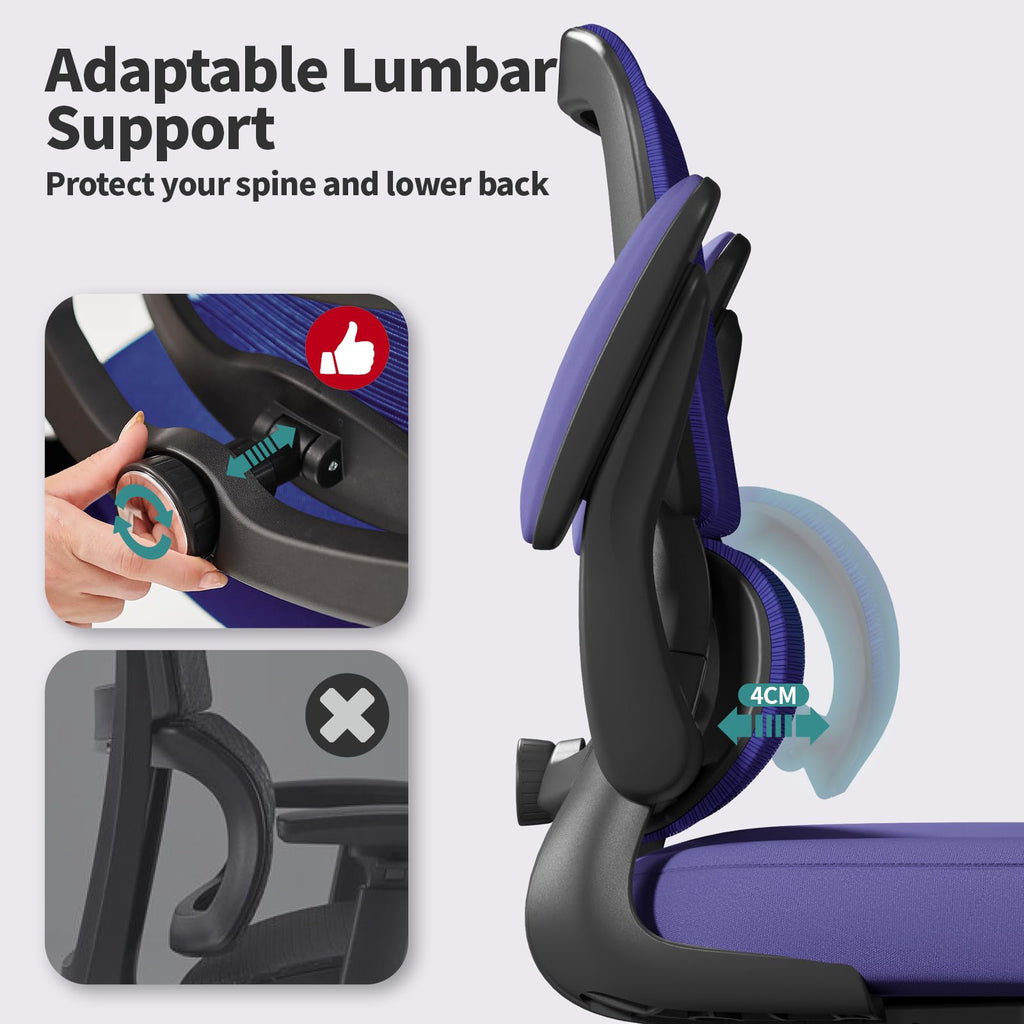 Office Chair - Ergonomic Desk Chair with Adjustable Lumbar Support, Mesh Computer Chair, Executive Chair for Home Office Comfortable Lumbar Support (Violet)