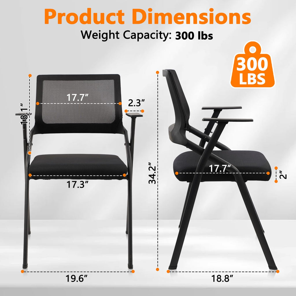 Stackable & Foldable Office Chairs with Ergonomic Lumbar Support and Thickened Seat Cushion, Folding Mesh Fabric Reception Guest Chair for School Church Conference Waiting Room Black