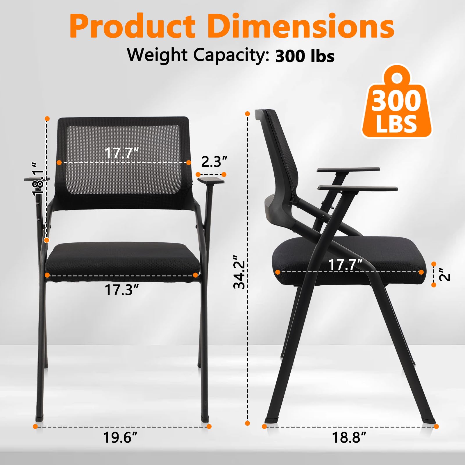 Stackable & Foldable Office Chairs with Ergonomic Lumbar Support and Thickened Seat Cushion, Folding Mesh Fabric Reception Guest Chair for School Church Conference Waiting Room Black