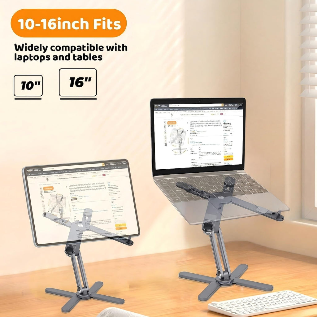 Rotating Laptop Stand, Adjustable Height & Angle, Ergonomic Metal Riser for Desk Collaborative Work, Fully Foldable for Easy Storage, Fits All MacBook & Laptops up to 16 inches, Grey