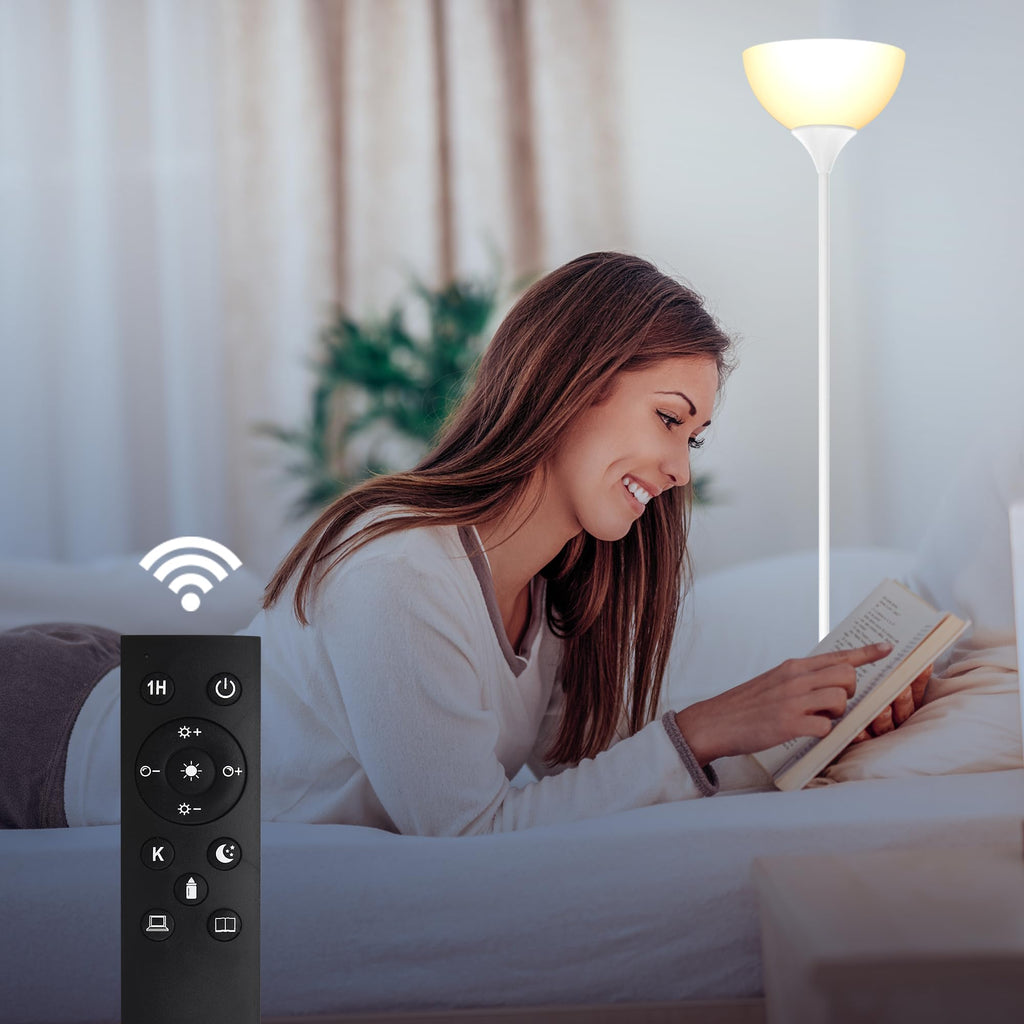Floor Lamp, Remote Control with Stpeless Color Temperatures and Brightness, Torchiere lamp for Bedroom, Living Room, Bulb Included