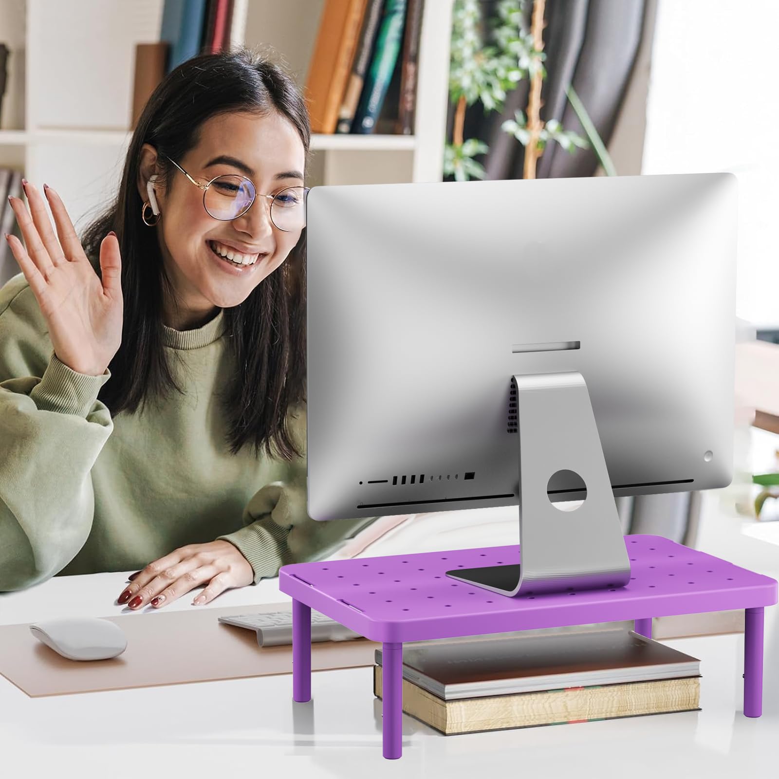 Computer Monitor Stand for Desk, Adjustable Laptop Riser, Desk Monitor Stand Underneath Storage for Office, Home, School Supplies (PTT001-V), 1 Pack, Violet