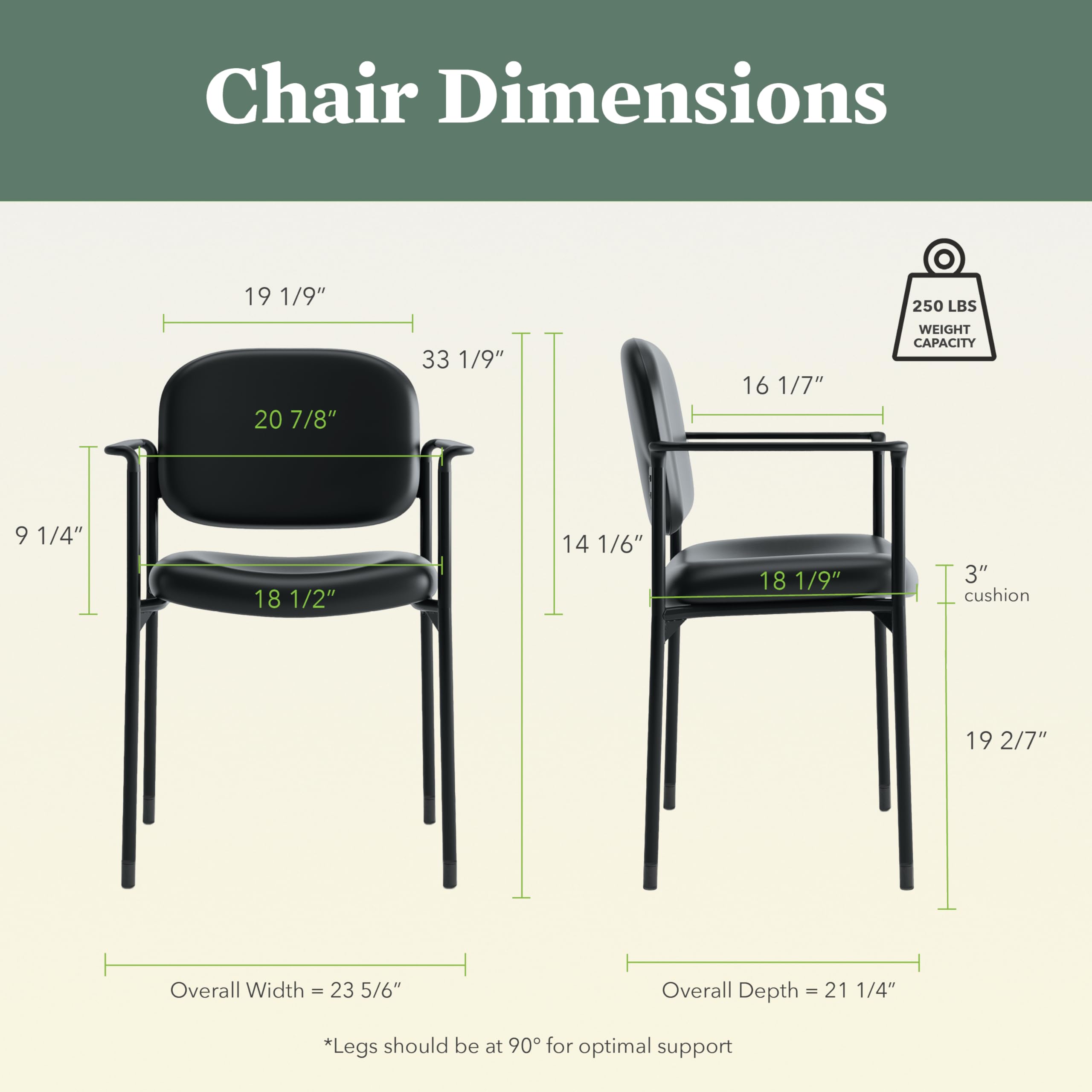 Leather Guest Office Chair with Arms, Stackable Seating for Waiting Rooms, Lobbies, Conference Areas, and Offices, Side Chair for Reception and Training Spaces, Black