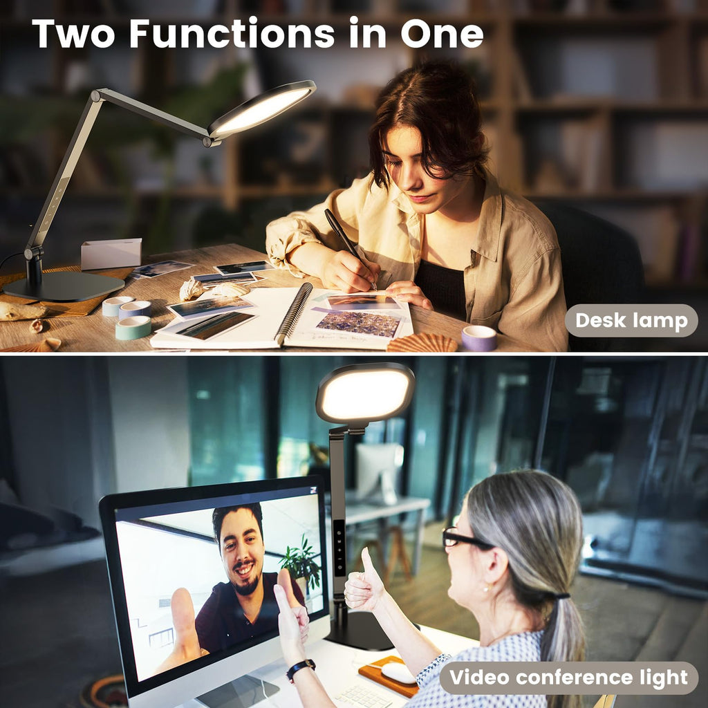 Desk Lamp for Office, 1200LM Computer Zoom Lighting with CRI >95, Memory & Timer Function, Dimmable Desktop Ring Light for Video Calls, Conference, Reading, Streaming, Podcasting, 3000K-6500K