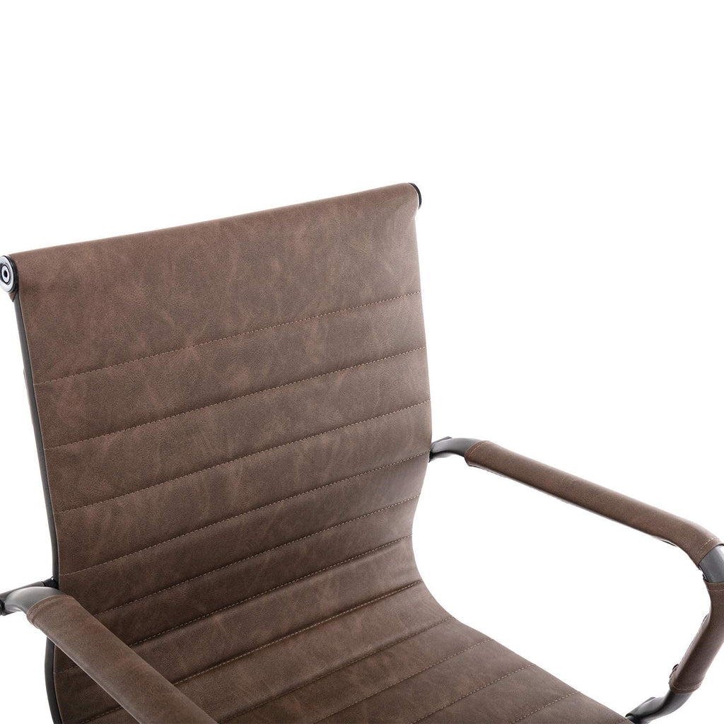 Office Desk Chair No Wheels Set of 8 PU Leather Computer Chairs Mid Back Guest Chairs for School Reception Conference Waiting Room, Vintage Brown
