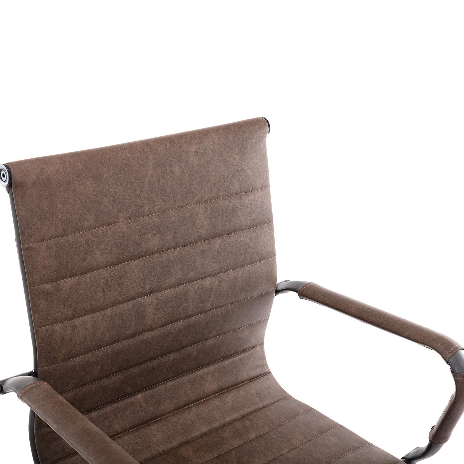 Office Desk Chair No Wheels Set of 8 PU Leather Computer Chairs Mid Back Guest Chairs for School Reception Conference Waiting Room, Vintage Brown
