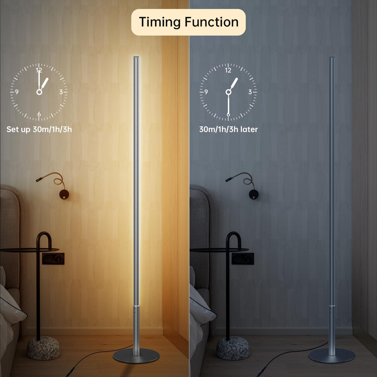 Minimalist Corner Floor Lamp, Silver LED Standing Lamp