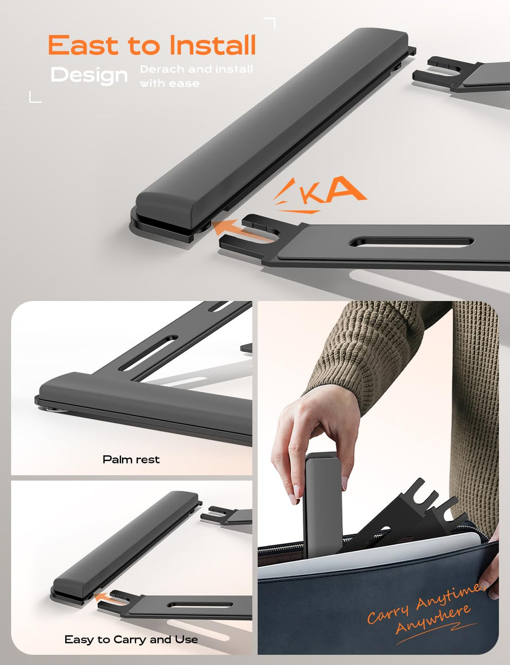 Laptop Stand for Desk, Metal Laptop Stand with Wrist Support, Ergonomic Detachable Laptop Riser, Aluminum Lectern, Computer Stand for MacBook Air Pro, HP, Dell, XPS, HP (10-17") Laptops - Black