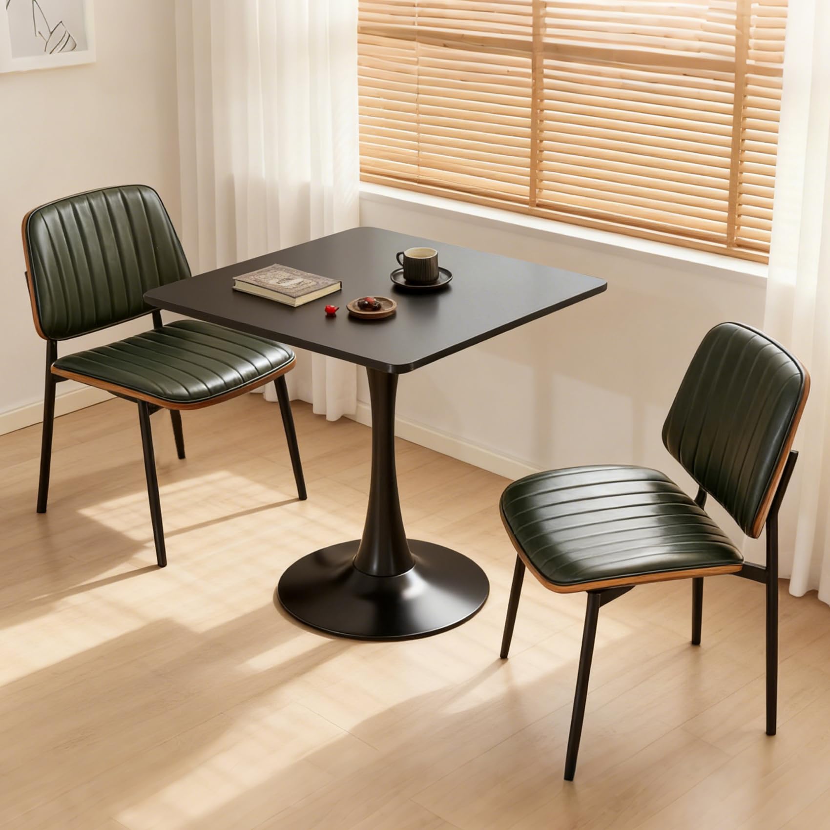 Hansweld Square Dining Table, 31.5" Tulip Table with Thickened Tabletop & Metal Pedestal, Mid Century Modern Bistro Table for Kitchen, Small Places, Living Room, Cafe (Black)