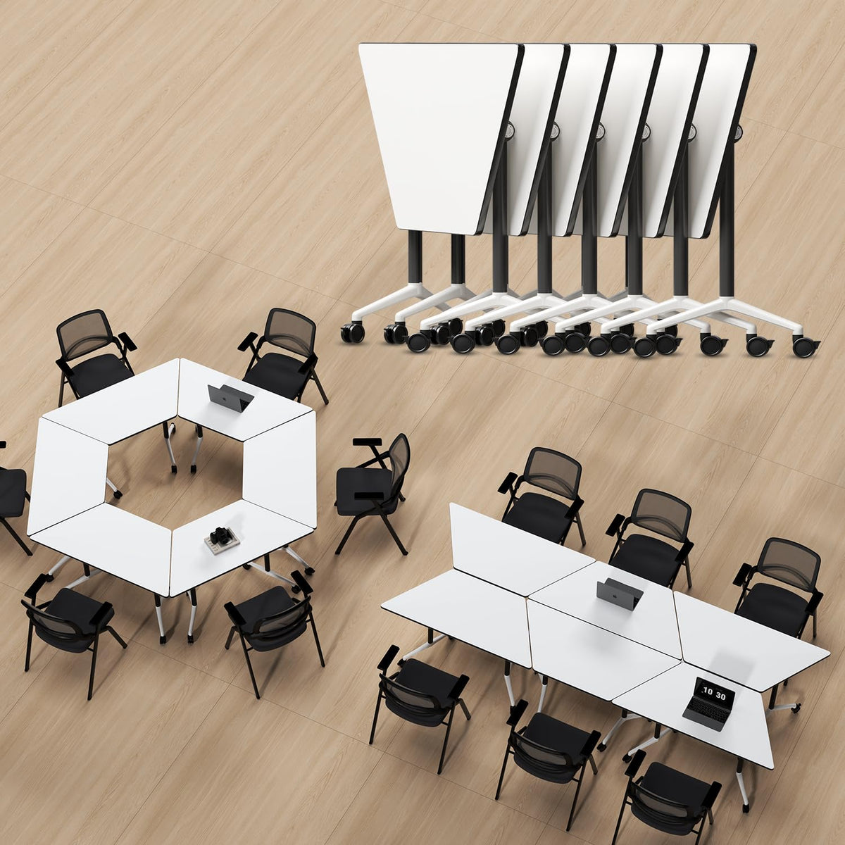 Folding Conference Table,6 Pack Trapezoid Flip Top Mobile Training Table