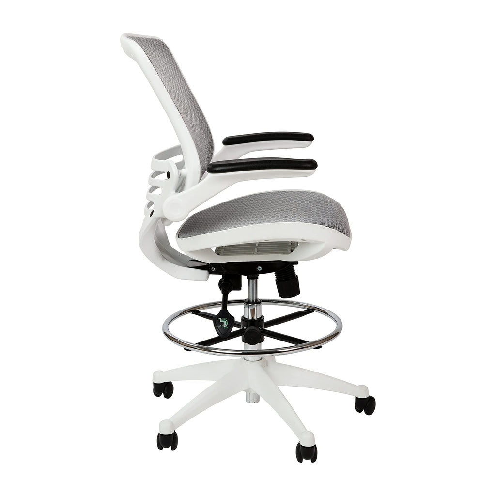 Mid-Back Swivel Office Chair with Adjustable Foot Ring and Seat Height, Ergonomic Mesh Chair with Armrests, Gray/White