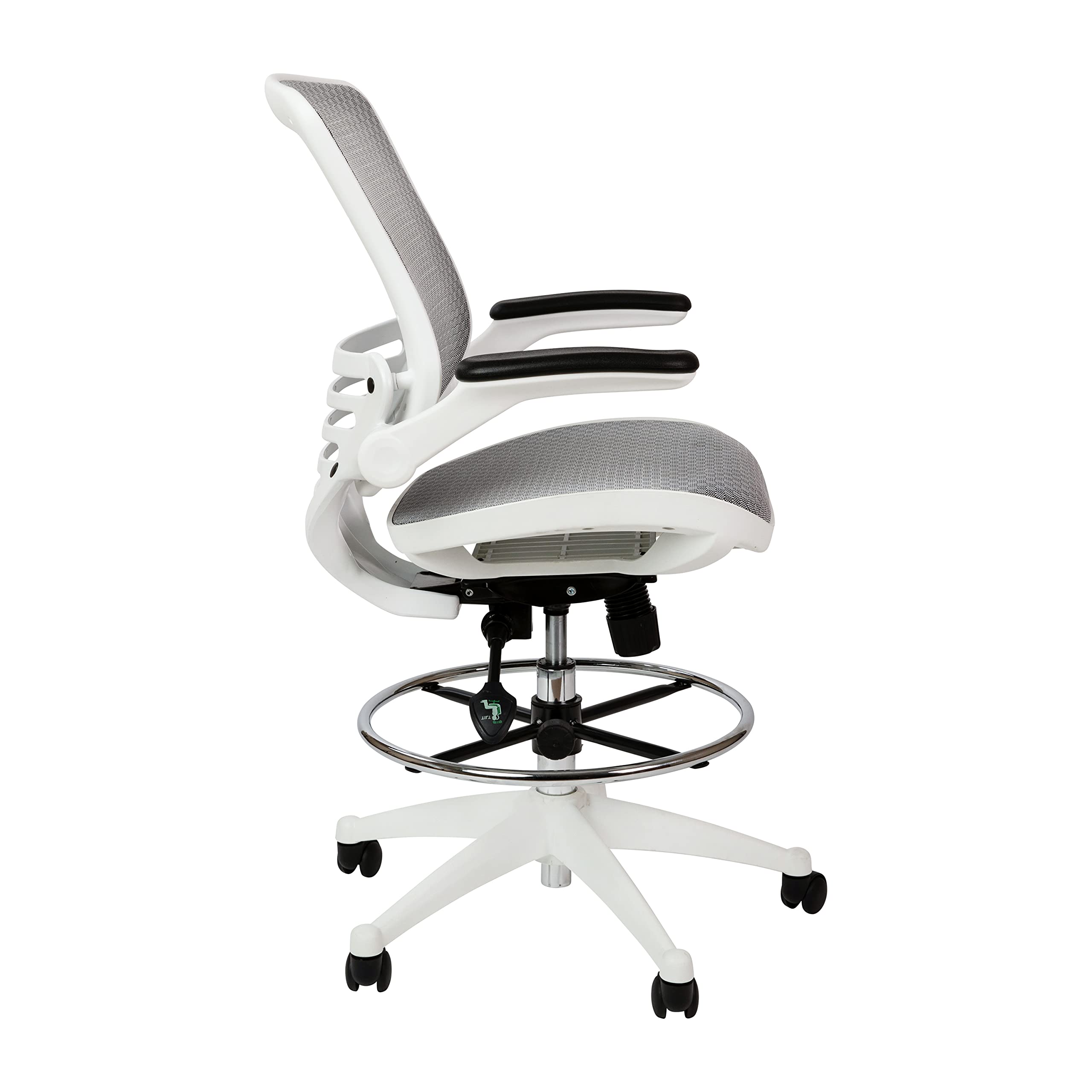 Mid-Back Swivel Office Chair with Adjustable Foot Ring and Seat Height, Ergonomic Mesh Chair with Armrests, Gray/White