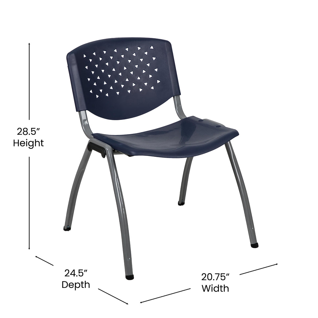 Hercules Series Plastic Contoured Lobby Chairs with Perforated Backs, Ergonomic Stacking Chairs for Offices, Set of 5, Navy
