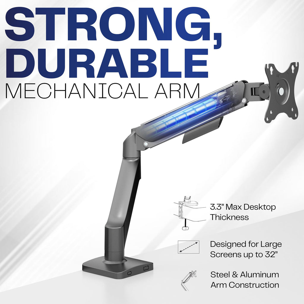 Single Monitor Stand, Fully Adjustable Arm for 17 to 32 inch Screen, Mechanical Articulating Desk Mount, Gaming and Office Setups, VESA 75x75, 100x100, Max 19.8 lbs, Classic, Black, STAND-V001O