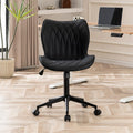 Armless Desk Chair Comfy Office Chair with Wheels Home Ergonomic Task Chair Adjustable Computer Chairs Modern Faux Leather Swivel Chair Upholstered Makeup Vanity Chair with Back(Black)