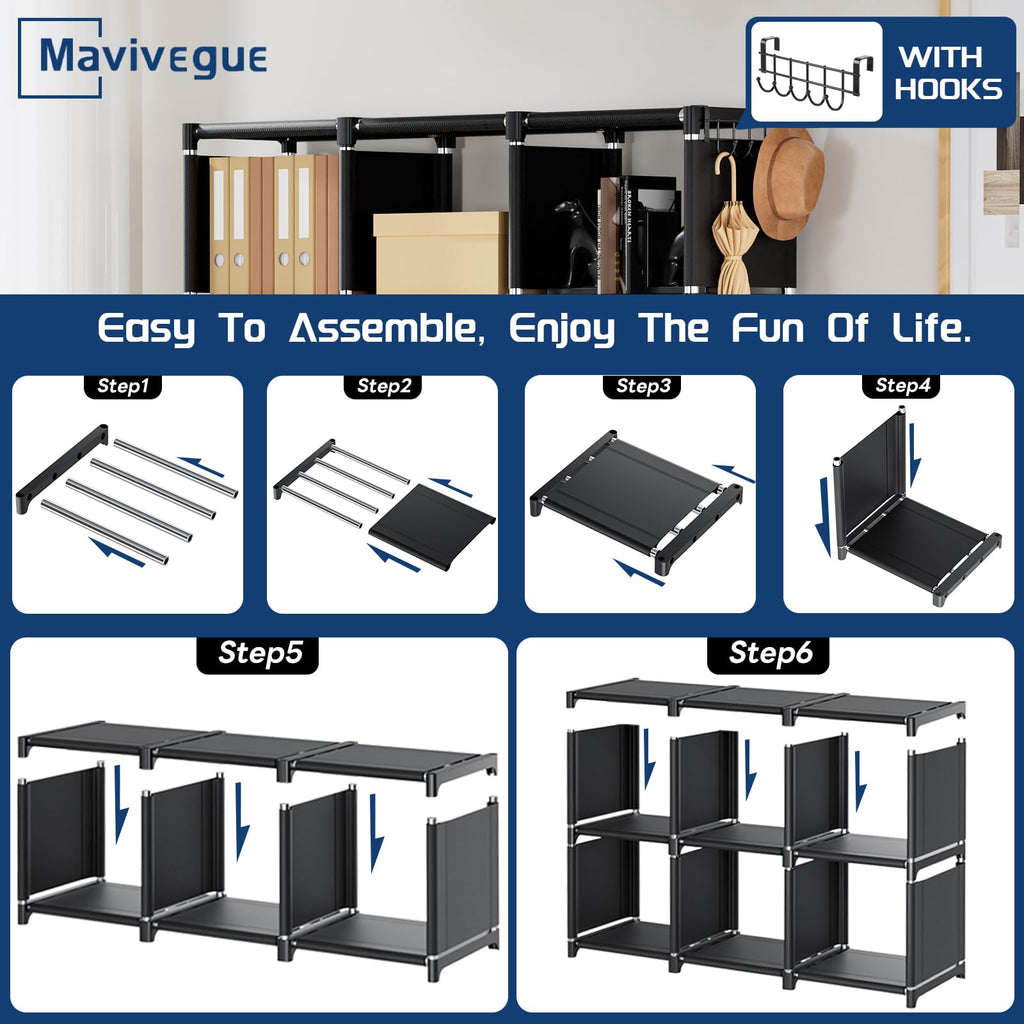 Bookcase, 18-Cube Extra Large Book Shelf, DIY Cube Storage Organizer for Bedroom, Living Room, Home Office - Black