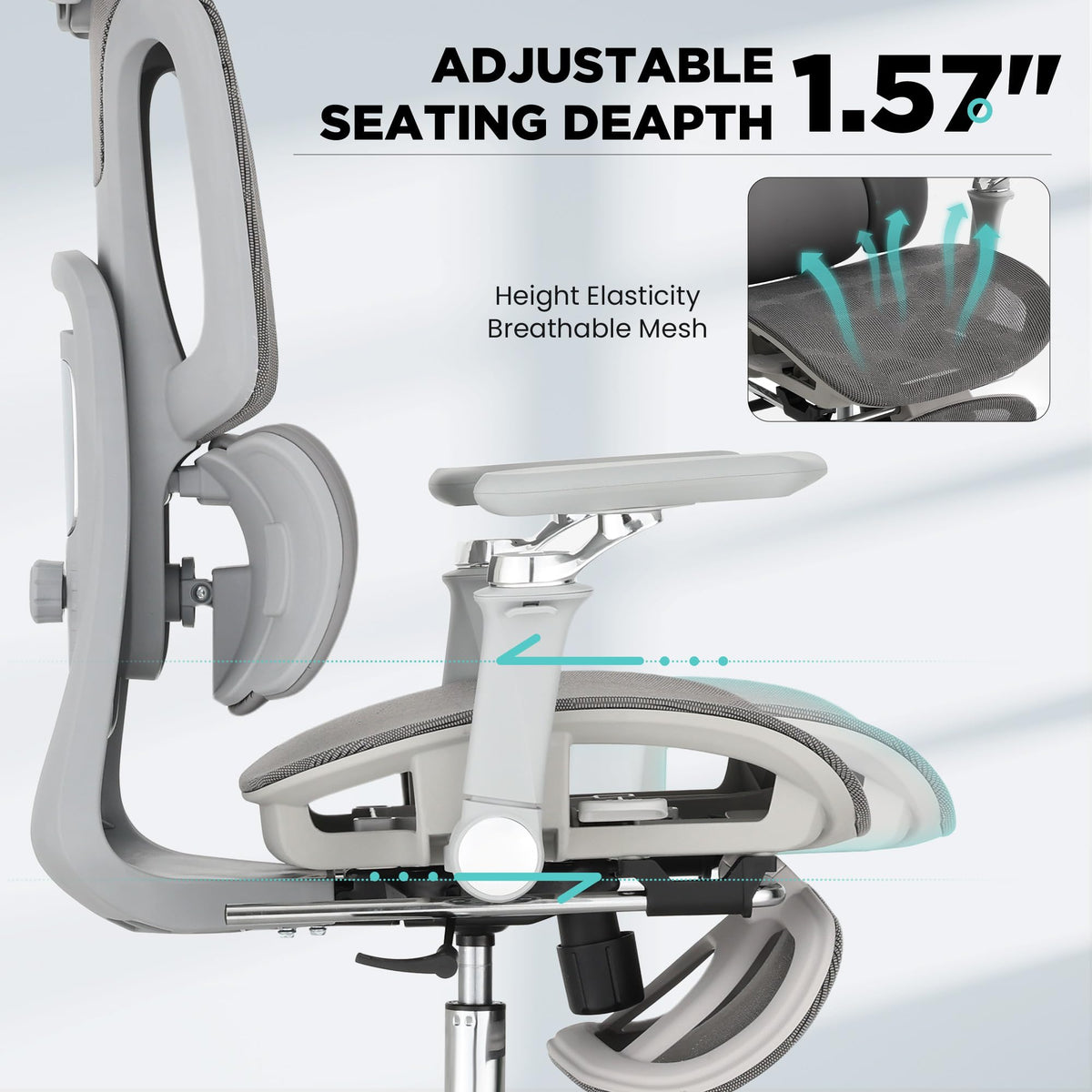 Ergonomic Mesh Office Chair with 3-Zone Dynamic Lumbar Support, Big and Tall Office Chair with Footrest, Adjustable Seat Depth,4D Headrest,6D Armrests, Swivel Executive Chair for Home Office,Grey