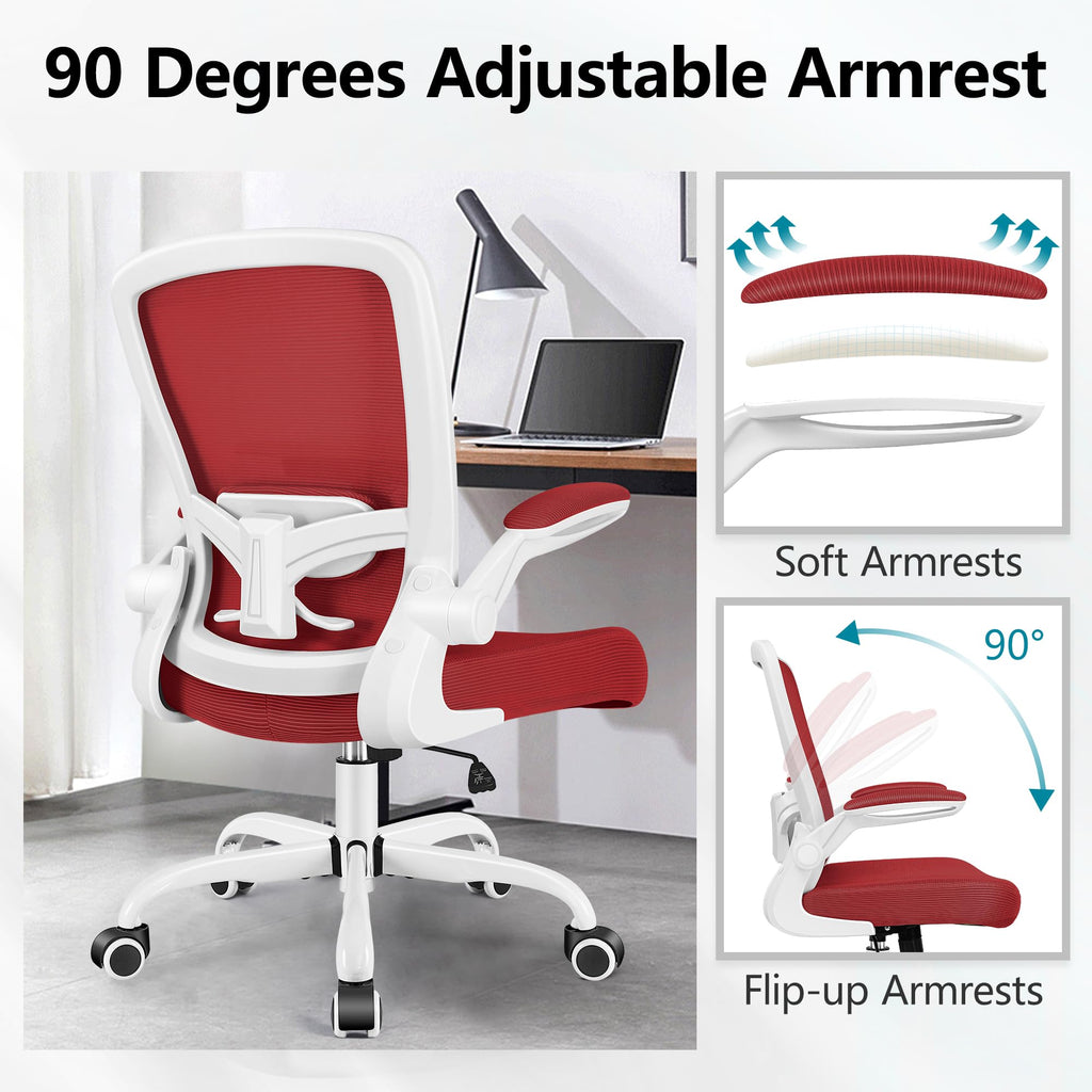 Office Chair, Ergonomic Desk Chair Breathable Mesh Chairs Adjustable High Back Lumbar Support Flip-up Armrests, Executive Rolling Swivel Comfy Computer Chairs Home Office Fire Brick
