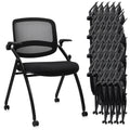 40 Pack, Stackable & Foldable Chairs with Flip Up Armrests, Reception Guest Chairs with Wheels, Ergonomic Curved Mesh Back Folding Chair for Office Meeting Schools Conference Waiting Room