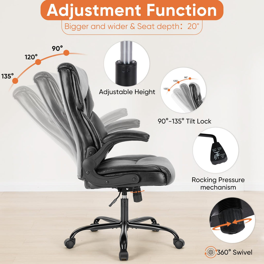 Set of 2, Ergonomic Computer Gaming Office Chair  Heavy Duty Task Desk Swivel Rolling Chairs with Wheels, Flip-up Arms, Adjustable Height, PU Leather,Inky