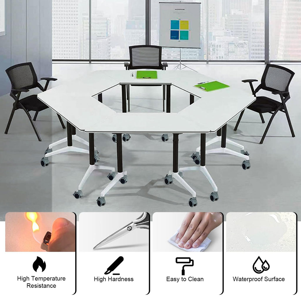 Folding Conference Table,6 Pack Trapezoid Flip Top Mobile Training Table