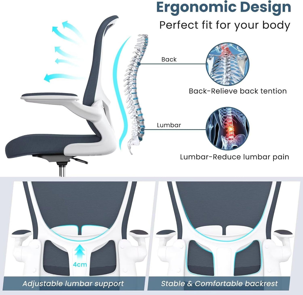 Drafting Chair Executive Ergonomic Computer Standing Desk Chair, Tall Office Chair with Lumbar Support, Flip-Up Armrests, Adjustable Footrest Ring, Comfortable Swivel Chair for Workstations Dark Grey