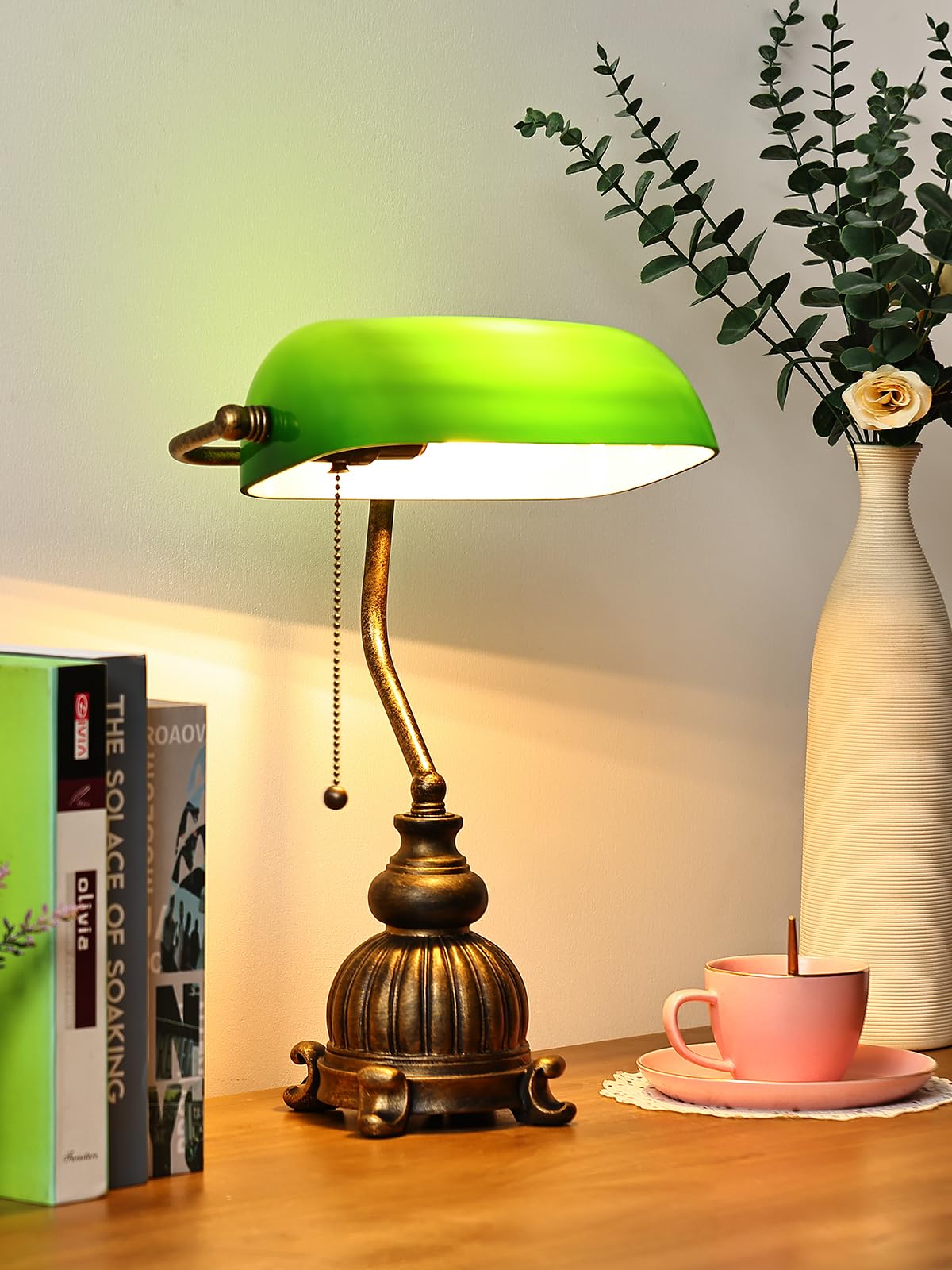 Retro Green Glass Bankers Desk Lamp,LED Bulb Included